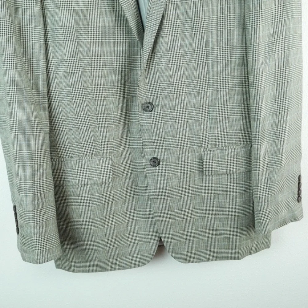 Ralph Ralph Lauren Silk Wool Glen Plaid Sport Coat Blazer Grey Blue 40L Preppy